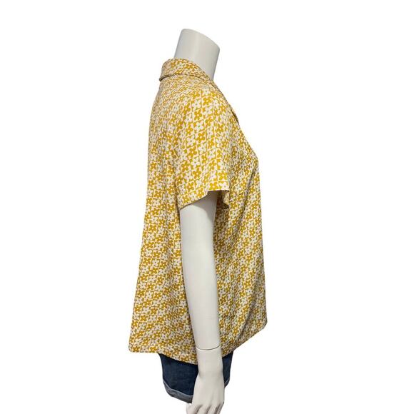 Modcloth Womens Yellow and White Floral Short Sleeve Button Down Shirt Size XL - Picture 6 of 10